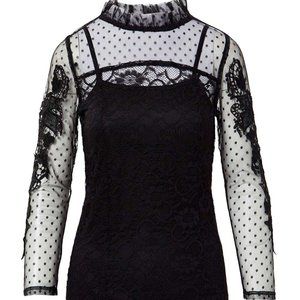 NWT Pretty Angel Black Floral Lace Silk-Blend Top - large